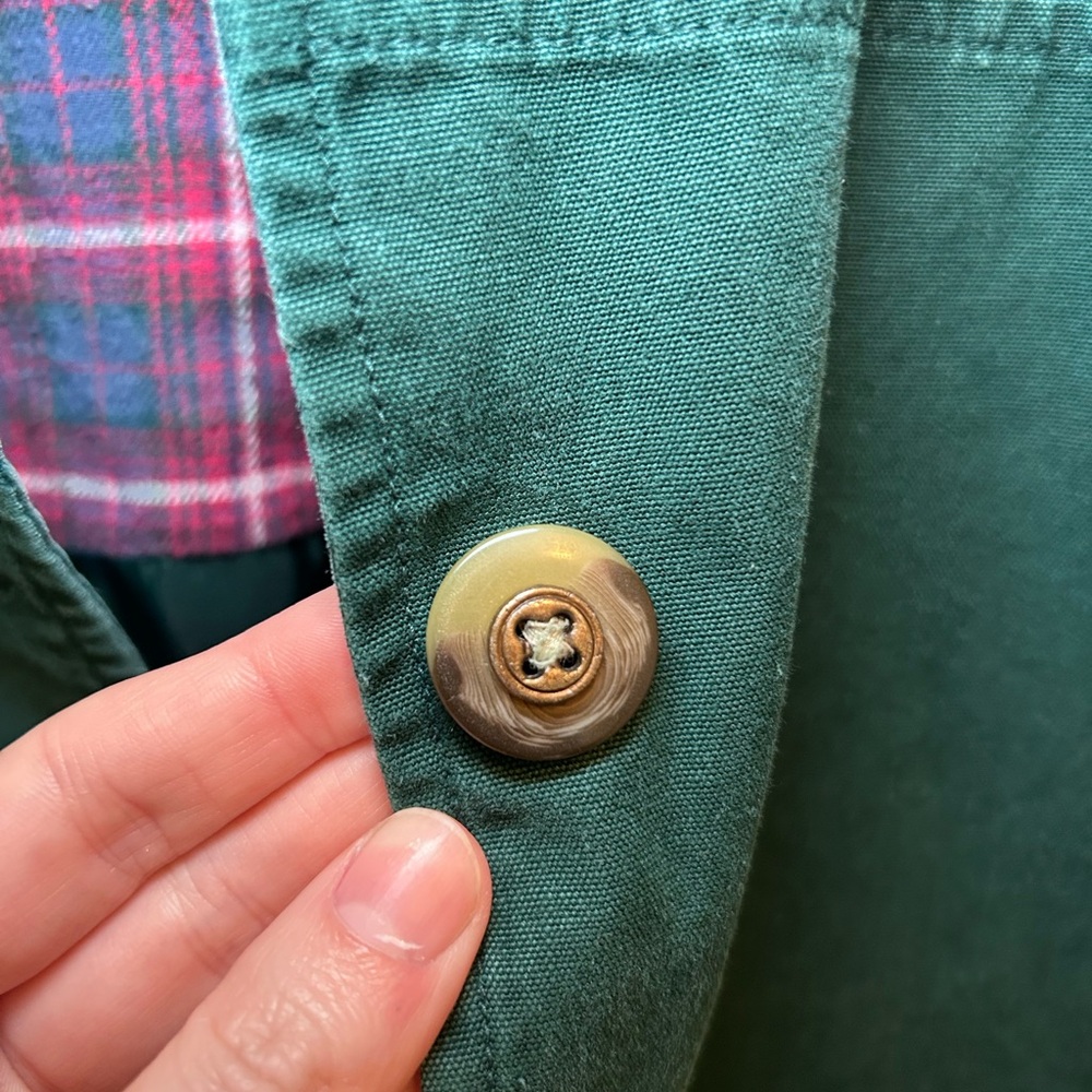 Cherokee 90’s Vintage Green Button Down Chore Coat Plaid Lining Women’s S - Picture 4 of 9